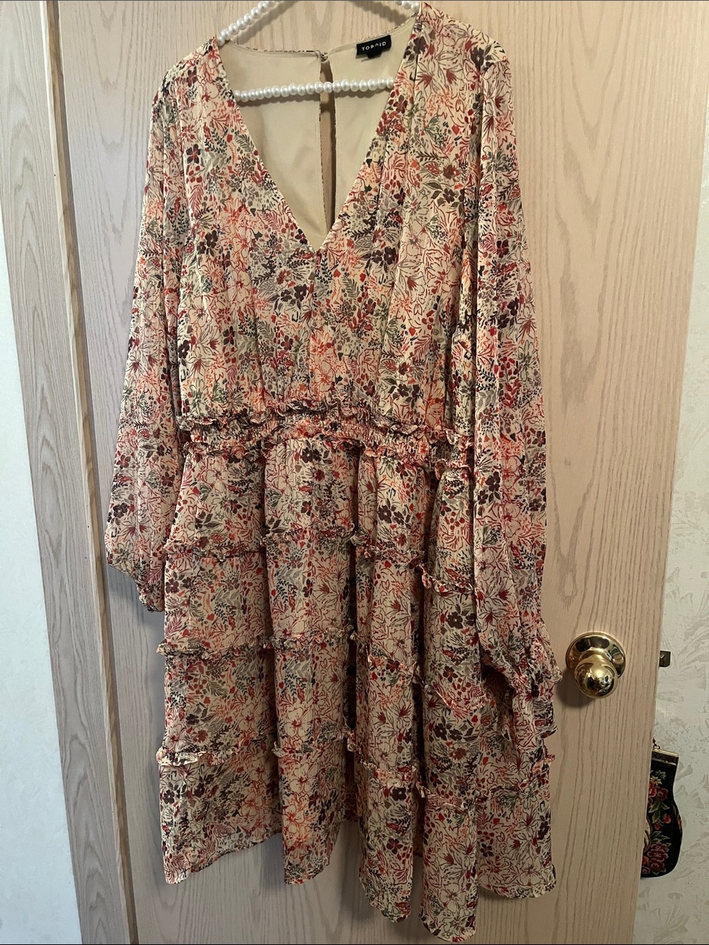 torrid Cream Floral V-Neck Tiered Long Sleeve Dress